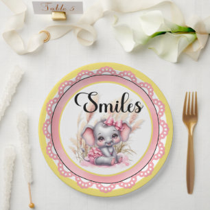 Plato De Papel Dulce Elefante Rosa - Sonrisas de Mani