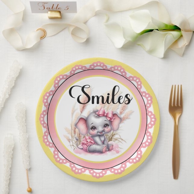 Plato De Papel Dulce Elefante Rosa - Sonrisas de Mani (Boda)