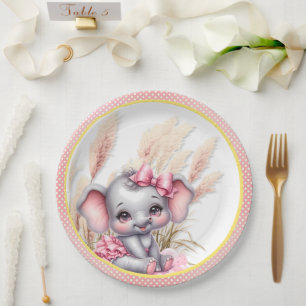 Plato De Papel Dulce Elefante Rosa - Sonrisas de Mani