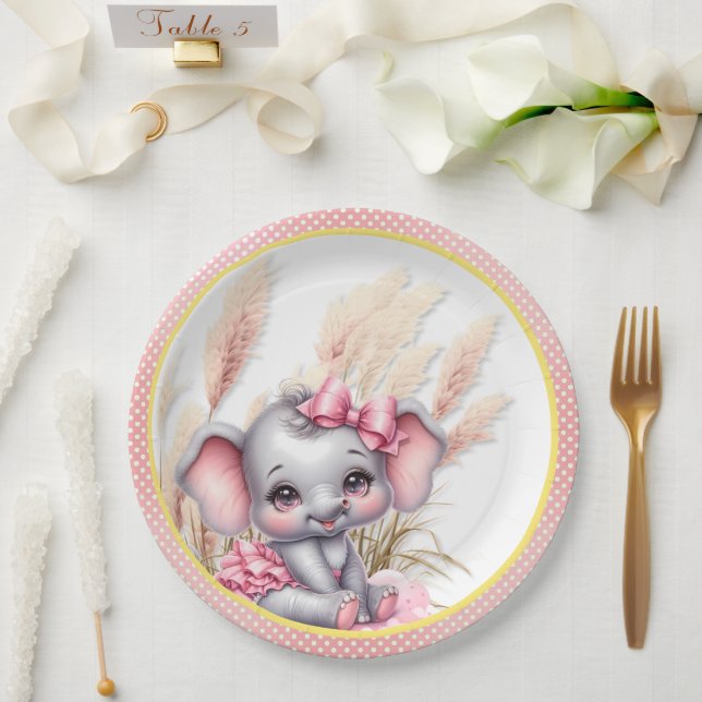Plato De Papel Dulce Elefante Rosa - Sonrisas de Mani (Boda)