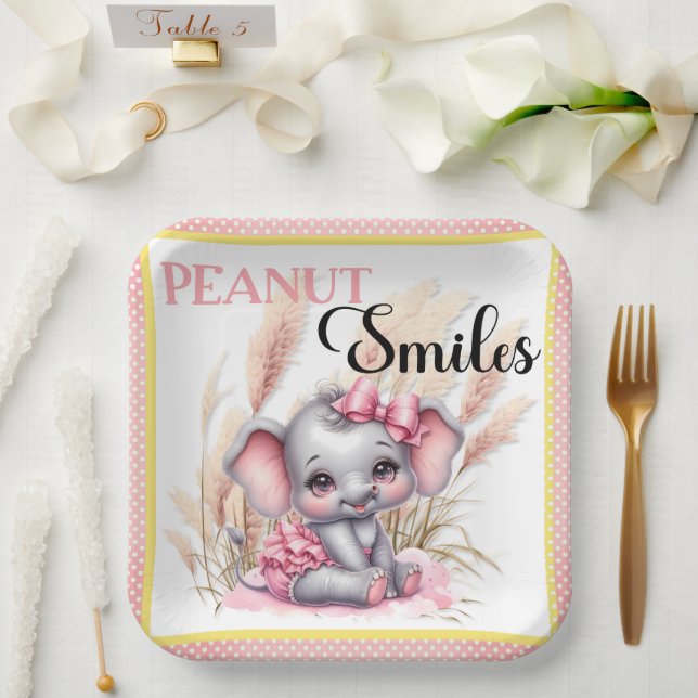 Plato De Papel Dulce Elefante Rosa - Sonrisas de Mani (Boda)