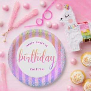 Plato De Papel Dulce escritura purpurina arcoiris oscura de 16 añ