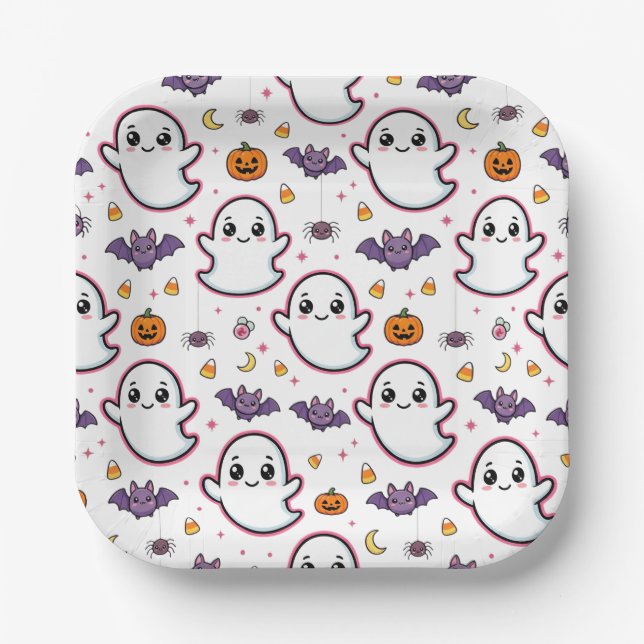 Plato De Papel Dulce fantasma de Halloween (Anverso)