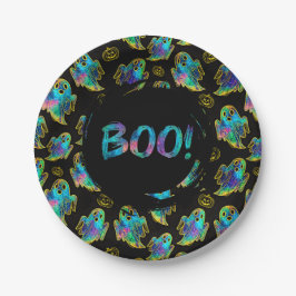 Plato De Papel Dulce Fantasma de Halloween Falso Brillo