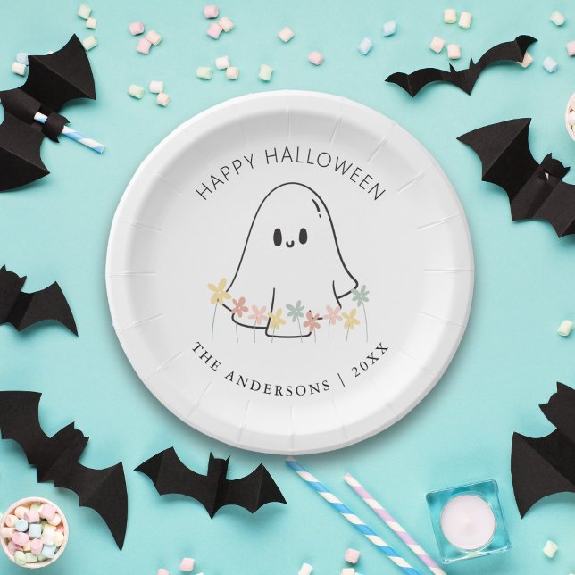 Plato De Papel Dulce Fantasma Floral Halloween (Subido por el creador)