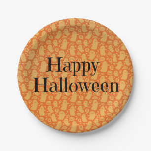 Plato De Papel Dulce Fantasma Naranja Feliz Fiesta de Halloween
