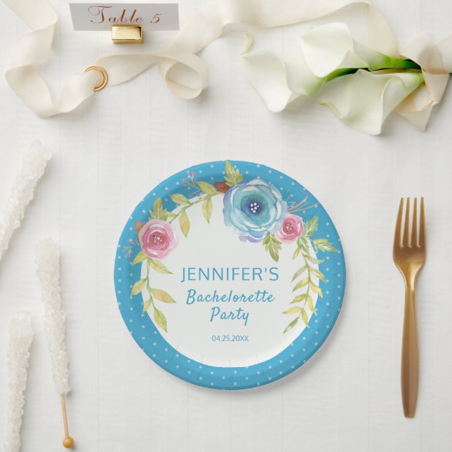 Plato De Papel Dulce fiesta de bachillerato floral de boho azul r (Boda)