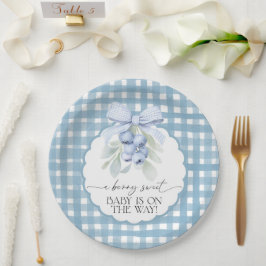 Plato De Papel Dulce Fiesta de Bebé de Arándanos a Cuadros