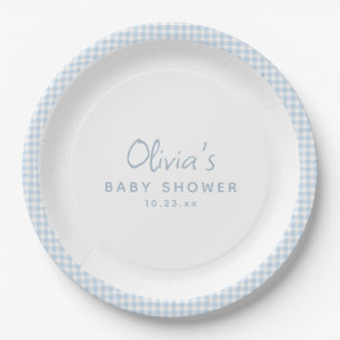 Plato De Papel Dulce Fiesta de Bebé Retro Preppy con Cuadros Azul