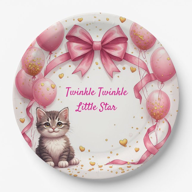 Plato De Papel Dulce Fiesta de Cumpleaños de Bebé Gatito 🎀 (Anverso)