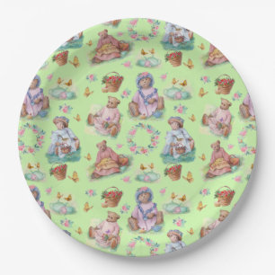 Plato De Papel Dulce Fiesta de té de oso ventilado suave verde y