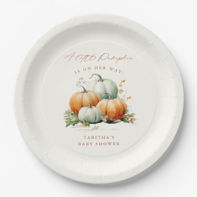 Plato De Papel Dulce fiesta neutral de bebé Otoño Calabacita (Anverso)