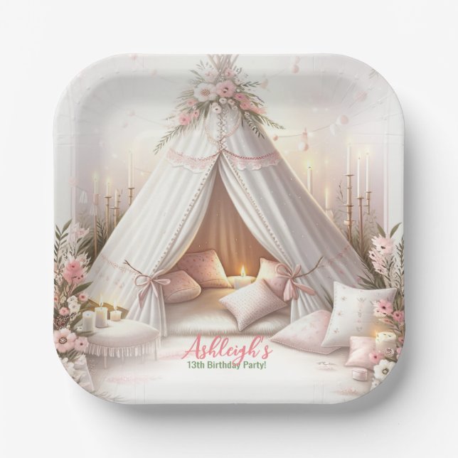 Plato De Papel Dulce Fiesta Pajama Girly Sleepover Cumpleaños (Anverso)