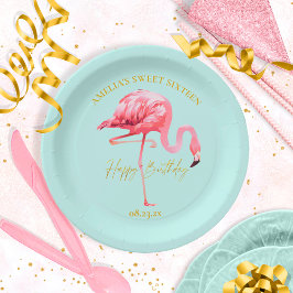 Plato De Papel Dulce Flamingo Tropical 16 Feliz cumpleaños ID922