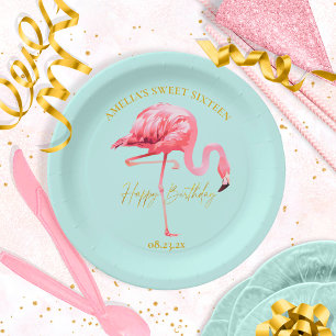 Plato De Papel Dulce Flamingo Tropical 16 Feliz cumpleaños ID922