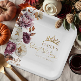 Plato De Papel Dulce floral de otoño de Borgoña 16