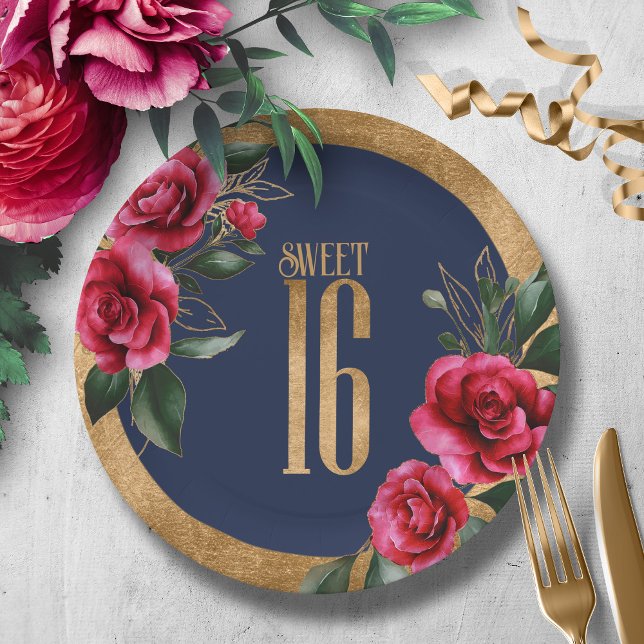 Plato De Papel Dulce floral de Relieve metalizado dorado Dieciséi (Subido por el creador)