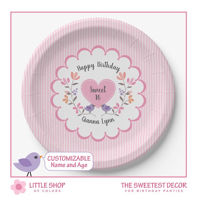 Plato De Papel Dulce floral rosa personalizable 16 Fiesta de cump (Subido por el creador)