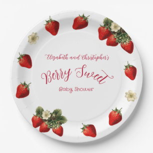Plato De Papel Dulce Fresa Roja Baby Shower para Parejas