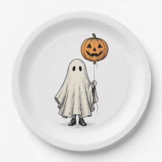 Plato De Papel Dulce Globo de Halloween Fantasma Calabaza Vintage