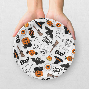 Plato De Papel Dulce Halloween espeluznante negro y naranja