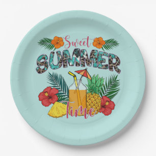 Plato De Papel Dulce hora de verano Frutas tropicales y florale