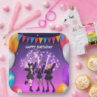 Plato De Papel Dulce Ídolo de Anime Kpop Fiesta de Cumpleaños Fel