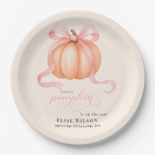 Plato De Papel Dulce La pequeña calabaza rosa arco está en camino