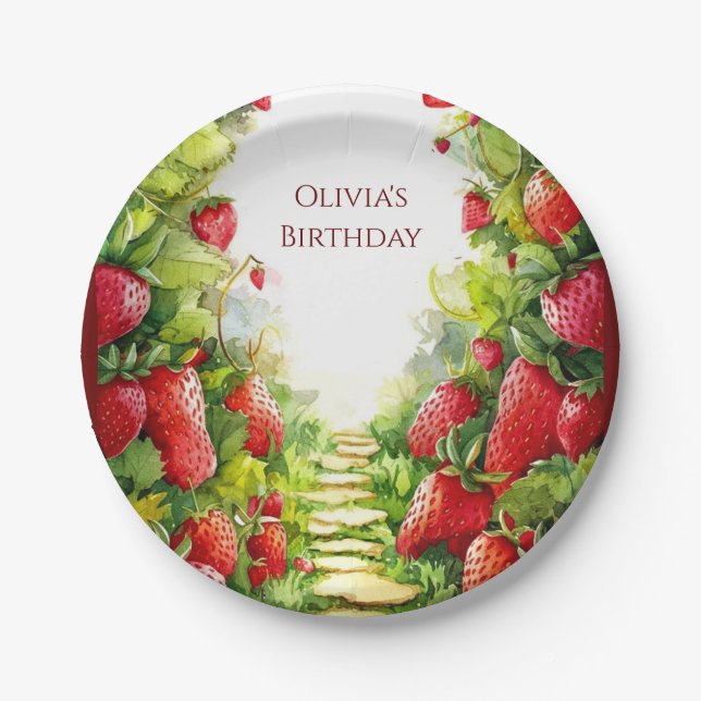 Plato De Papel Dulce mágico simple fresa cumpleaños (Anverso)