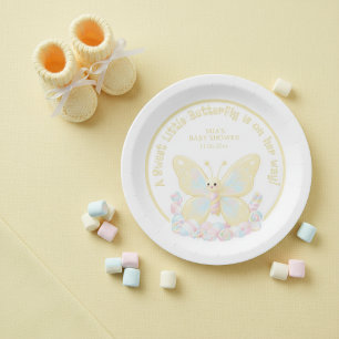 Plato De Papel Dulce Mariposa Amarilla Baby Shower de Malvavisco