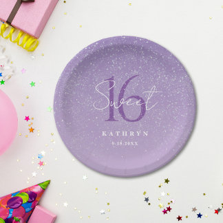 Plato De Papel Dulce morado 16 Nombre personalizado