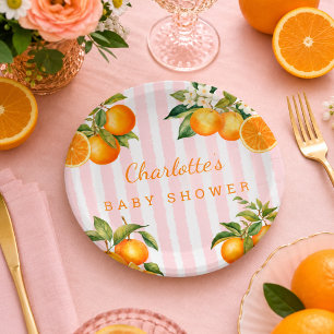 Plato De Papel Dulce naranja cítrica Baby shower