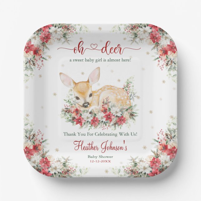 Plato De Papel Dulce Navidad Oh Ciervo Baby Shower (Anverso)