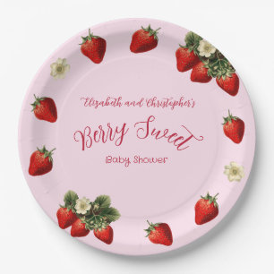 Plato De Papel Dulce Niña de Fresa Roja y Rosa Dulce Cumpleaños B