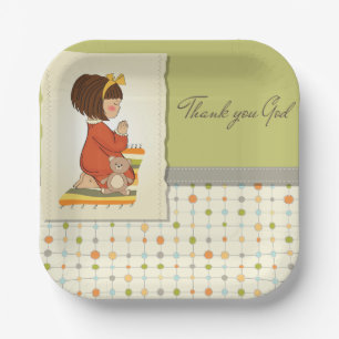 Plato De Papel Dulce niña orando gracias Dios