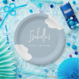 Plato De Papel Dulce Nube Baby Shower Minimalista Cielo