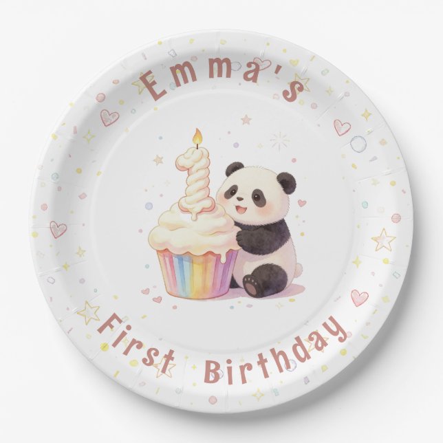 Plato De Papel Dulce Panda Pastel Cumpleaños Bebé 1 (Anverso)