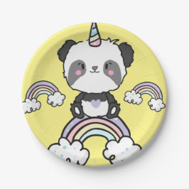 Plato De Papel Dulce Panda Unicorn Chicas Rainbow Birday