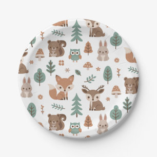 Plato De Papel Dulce Patrón de Animales del Bosque Rústico para B