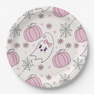 Plato De Papel Dulce Patrón de Calabaza Rosa de Halloween