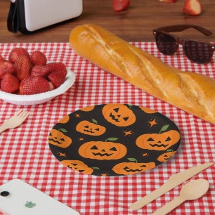 Plato De Papel Dulce Patrón de Halloween de Calabaza Espeluznante
