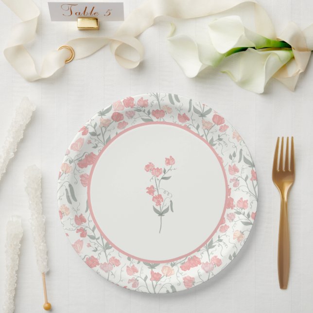 Plato De Papel Dulce Pea Boda Floral Rosa Crema (Boda)