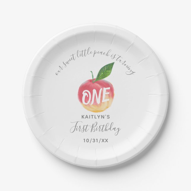 Plato De Papel Dulce Peach First Birthday (Anverso)