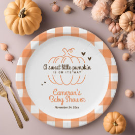 Plato De Papel Dulce Pequeña Calabaza Naranja Baby Shower de Otoñ