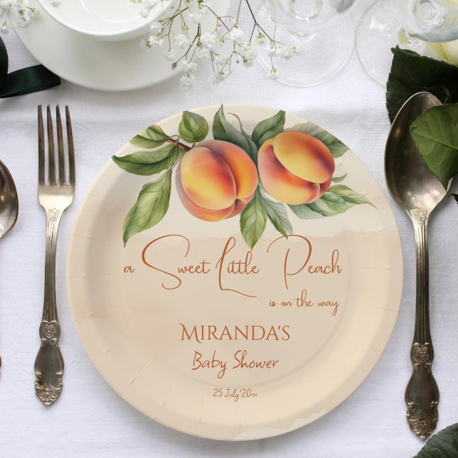 Plato De Papel Dulce pequeño durazno para la ducha de bebé (Sweet little peach baby shower printed template paper plates personalized tableware decor )