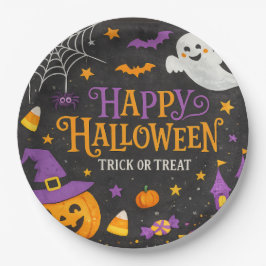 Plato De Papel Dulce Pizarra Feliz Halloween Fiesta de Niños 