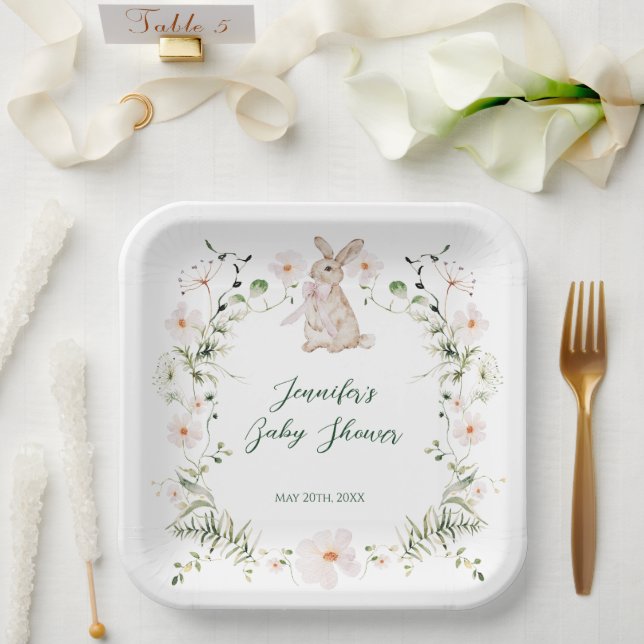 Plato De Papel Dulce prado de conejito y flores silvestres Baby S (Boda)
