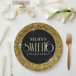 Plato De Papel Dulce Purpurina Faux Gold