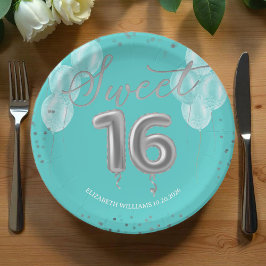 Plato De Papel Dulce Relieve metalizado plateado 16 Globos de Cum