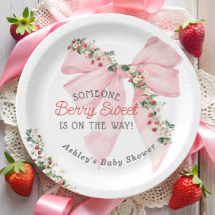 Plato De Papel Dulce Rosa Fresa Cumpleaños de Bebe